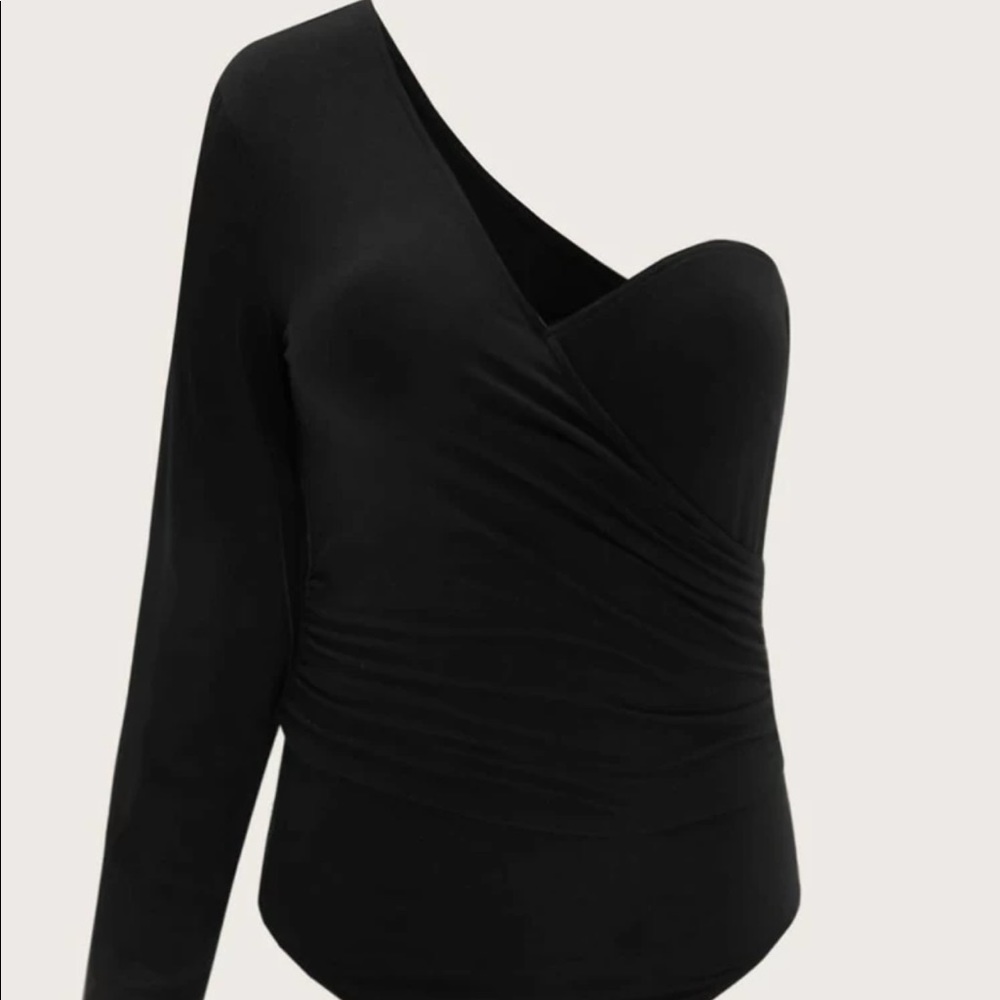 Plus Size One Shoulder Wrap Ruched Bodysuit